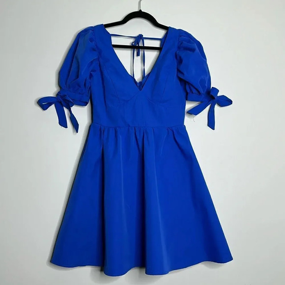 Blue Puff Sleeve Dress - Picture 1 of 8